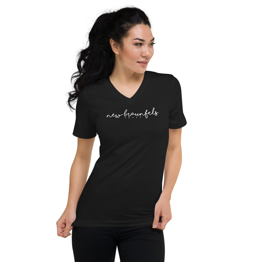 NB SCRIPT - Unisex Short Sleeve V-Neck T-Shirt
