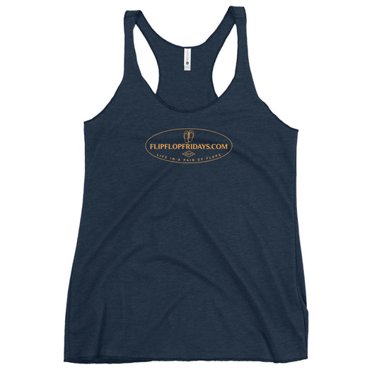 FLIPFLOPFRIDAYS.COM | ORANGE ON VINTAGE NAVY - Next Level Women's Racerback Tank